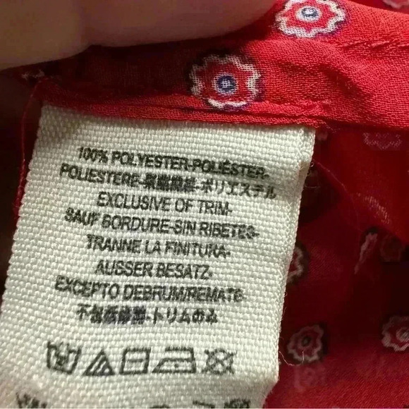 Free People Women’s M Red Button-Up Sheer Chiffon Roll Tab/Long Sleeve Tunic - Picture 14 of 15